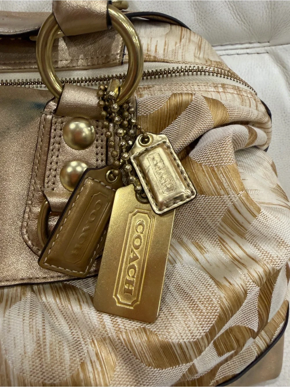 Coach Vintage Y2K Ashley Madison Metallic Gold Tan Satchel Purse Bag